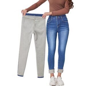 Women's Thermal Fleece Lined Skinny Jeans Warm Denim Stretch Casual